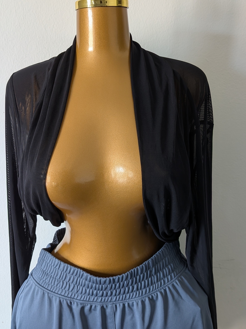 Black Sheer Open-Front Draped Shrug - Women Tops